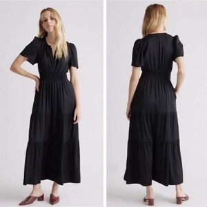 Quince silk tiered maxi dress with pockets Carolyn Bessette size small natural